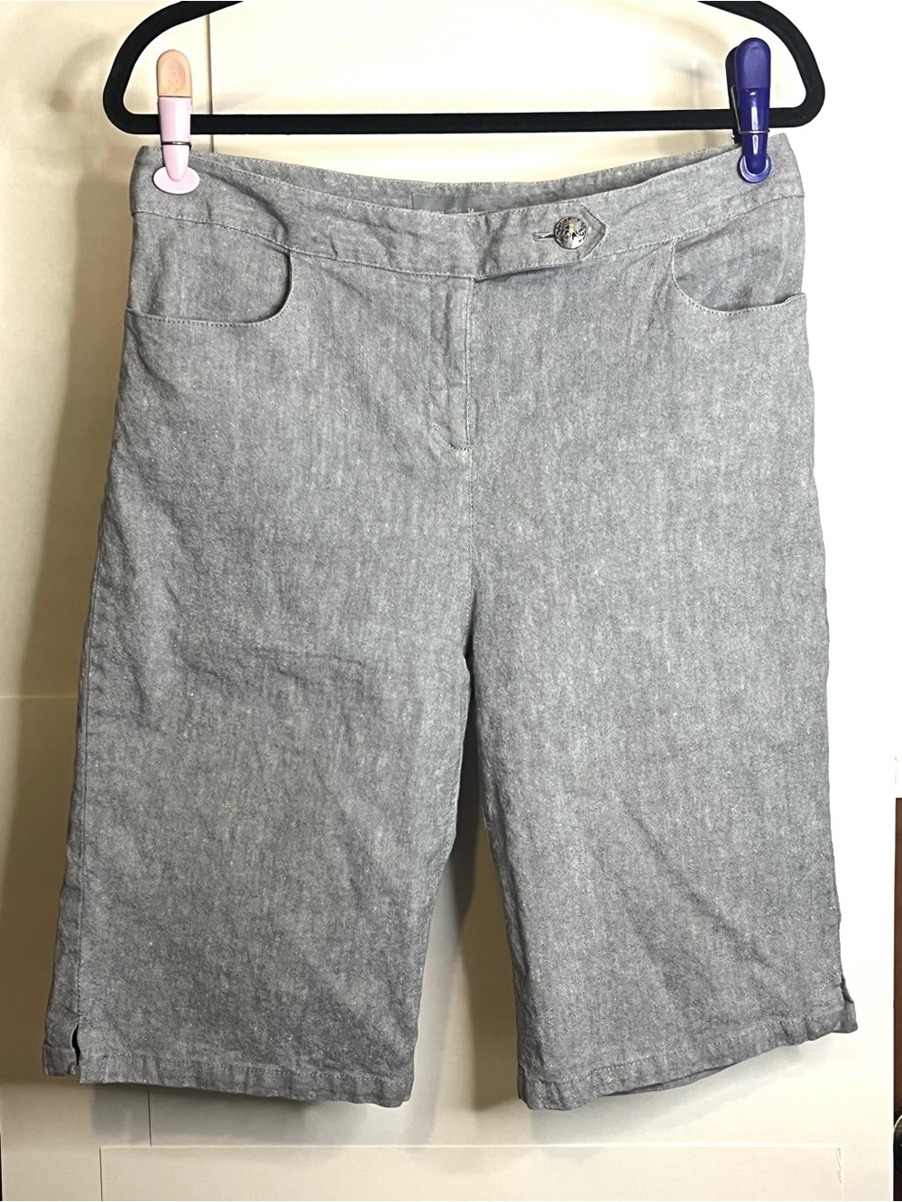 Per Una by Marks & Spencer Women’s Size 14 Gray Flax-Blend Bermuda Shorts